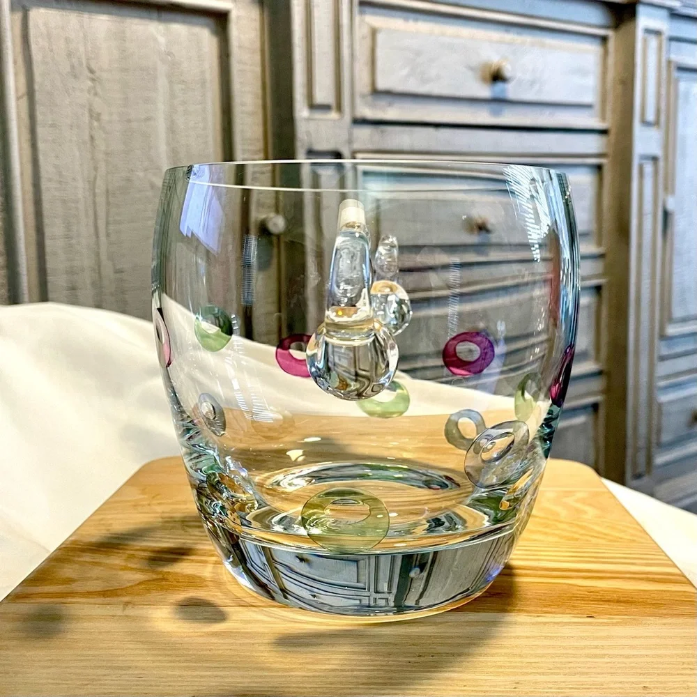 *VINTAGE* BLOCK Crystal “Cabaret Ice Bucket ~ Multicolor Thumb Cut - Polish